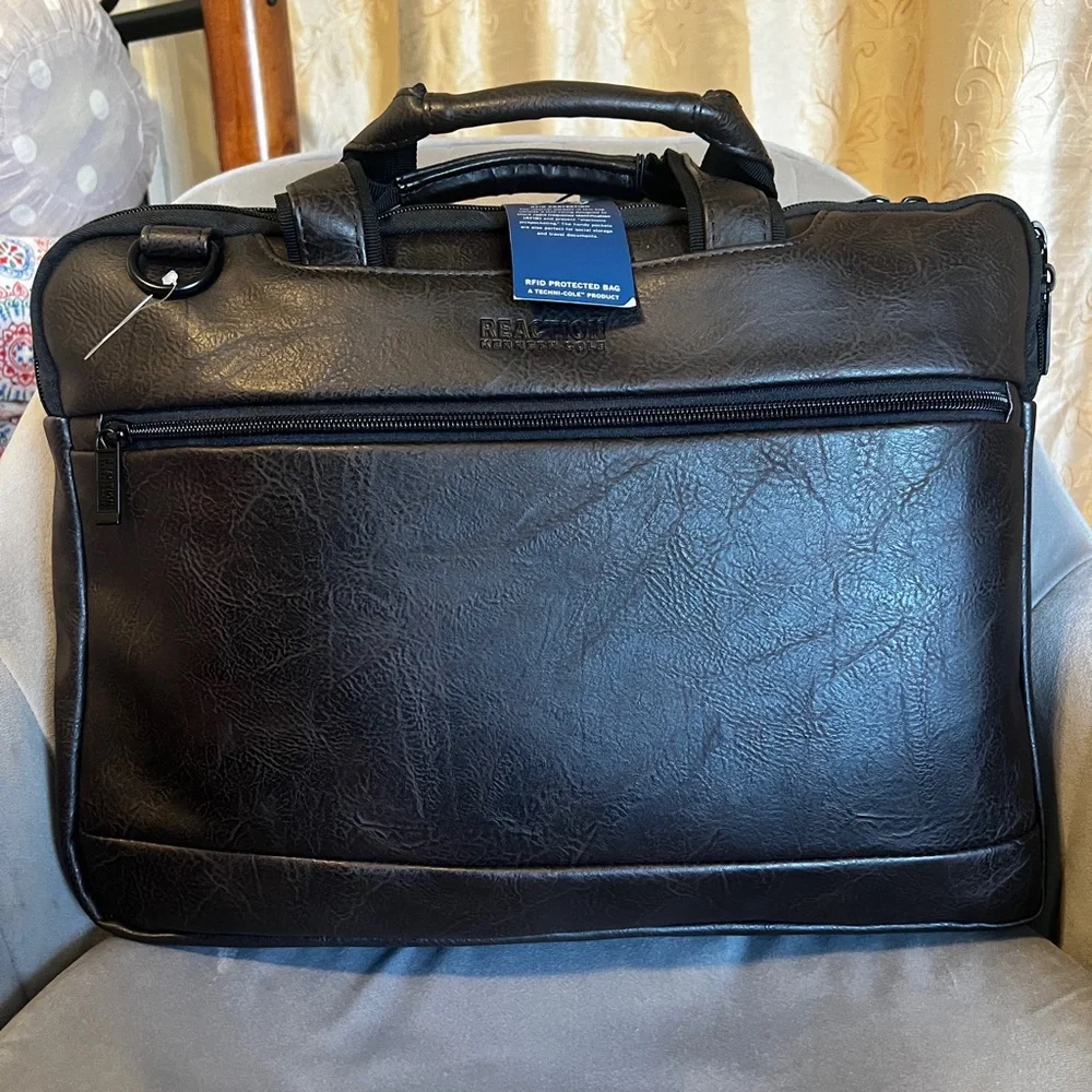 NWT Kenneth Cole Reaction Dark Brown Leather Briefcase